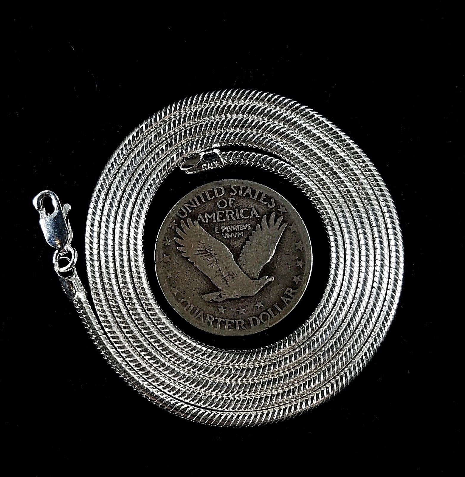2.5MM Solid 925 Sterling Silver Italian ROUND SNAKE Chain Necklace Made In Italy