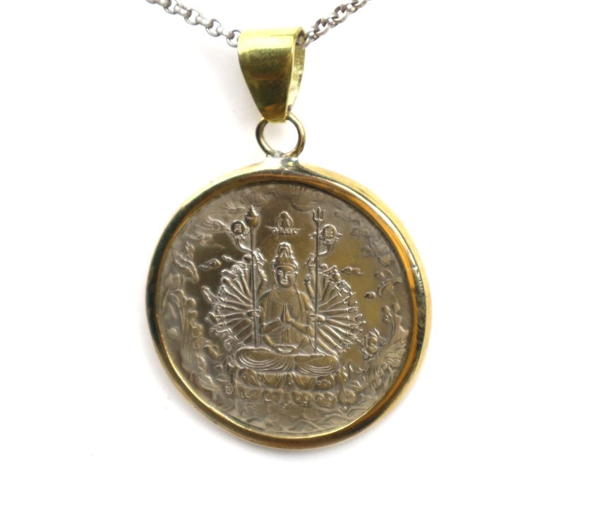Tibet Silver Ancient Buddhist Heart Sutra Coin Pendant 25gram Coin diameter 40mm