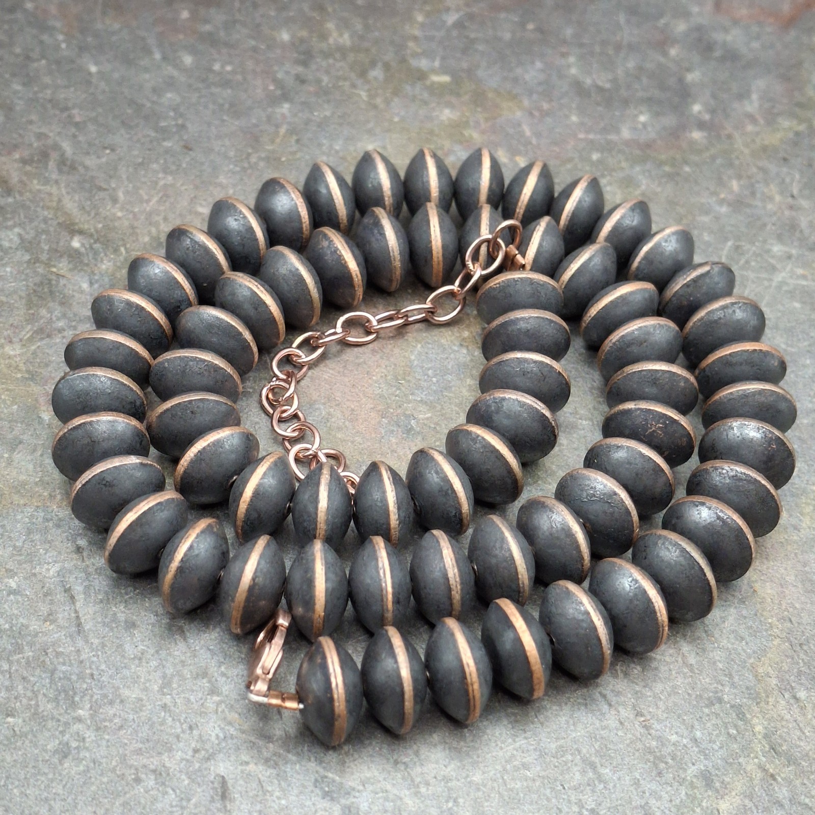 10mm Solid Copper Saucer Navajo Pearl Necklace Adjustable 17-20in Southwestern