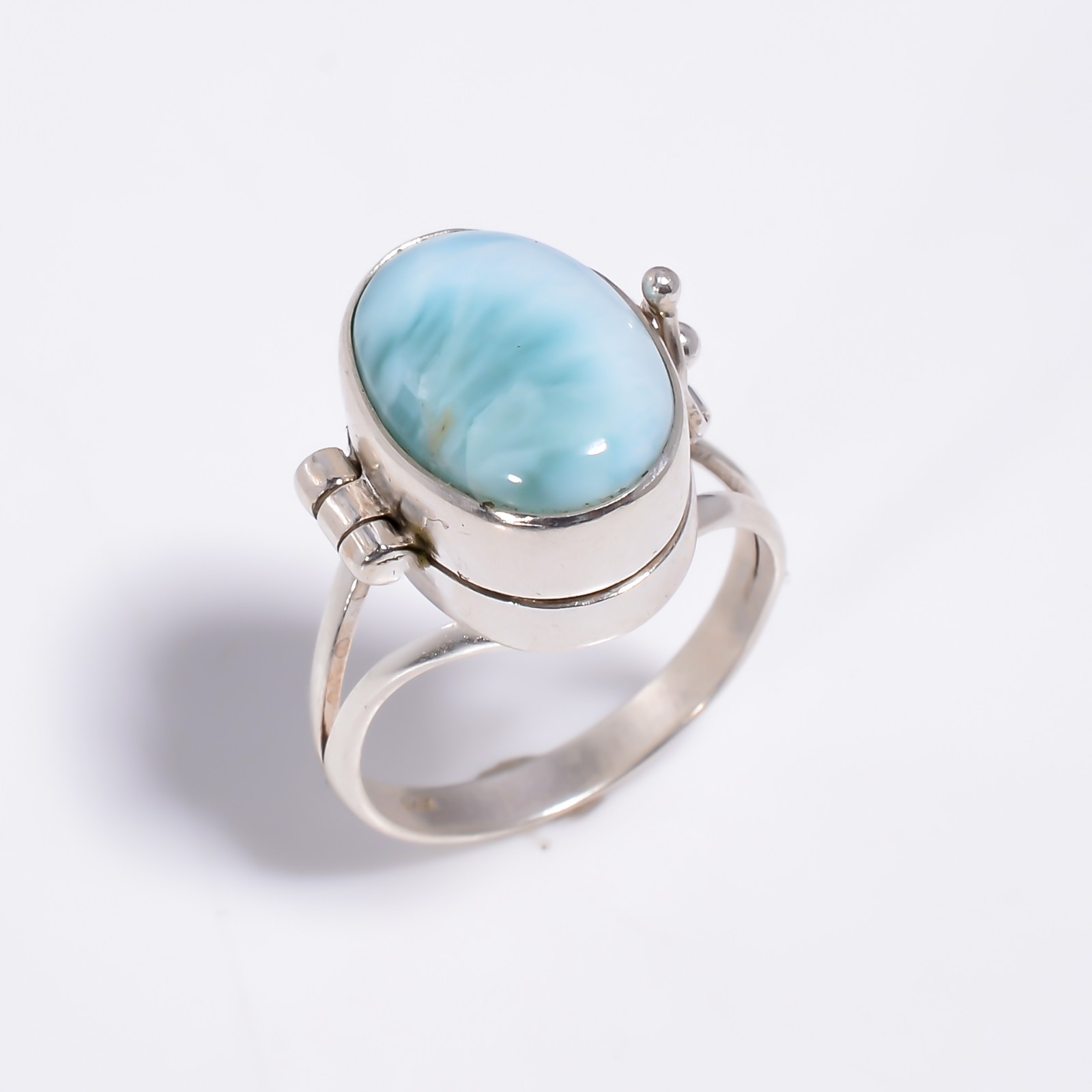 Larimar Gemstone 925 Silver Box Ring Handmade Statement Ring Jewelry