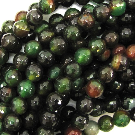 8mm faceted brown green agate round beads 15″ strand
