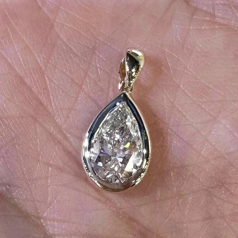 2CT Pear-Cut Lab Created Bezel Women’s Pendant 14K White Gold Plated