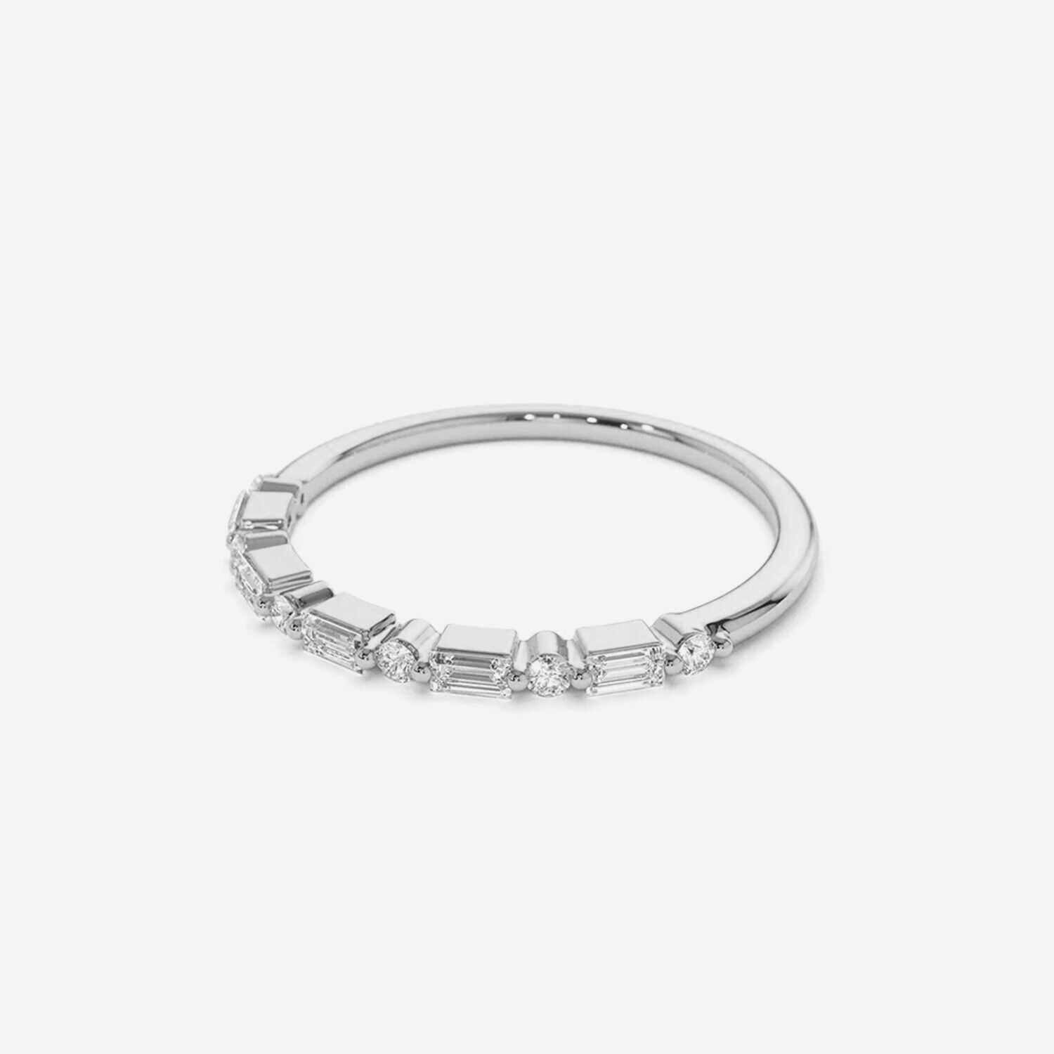 0.44 Ct Round & Baguette Cut Moissanite Wedding Band Ring 14k White Gold