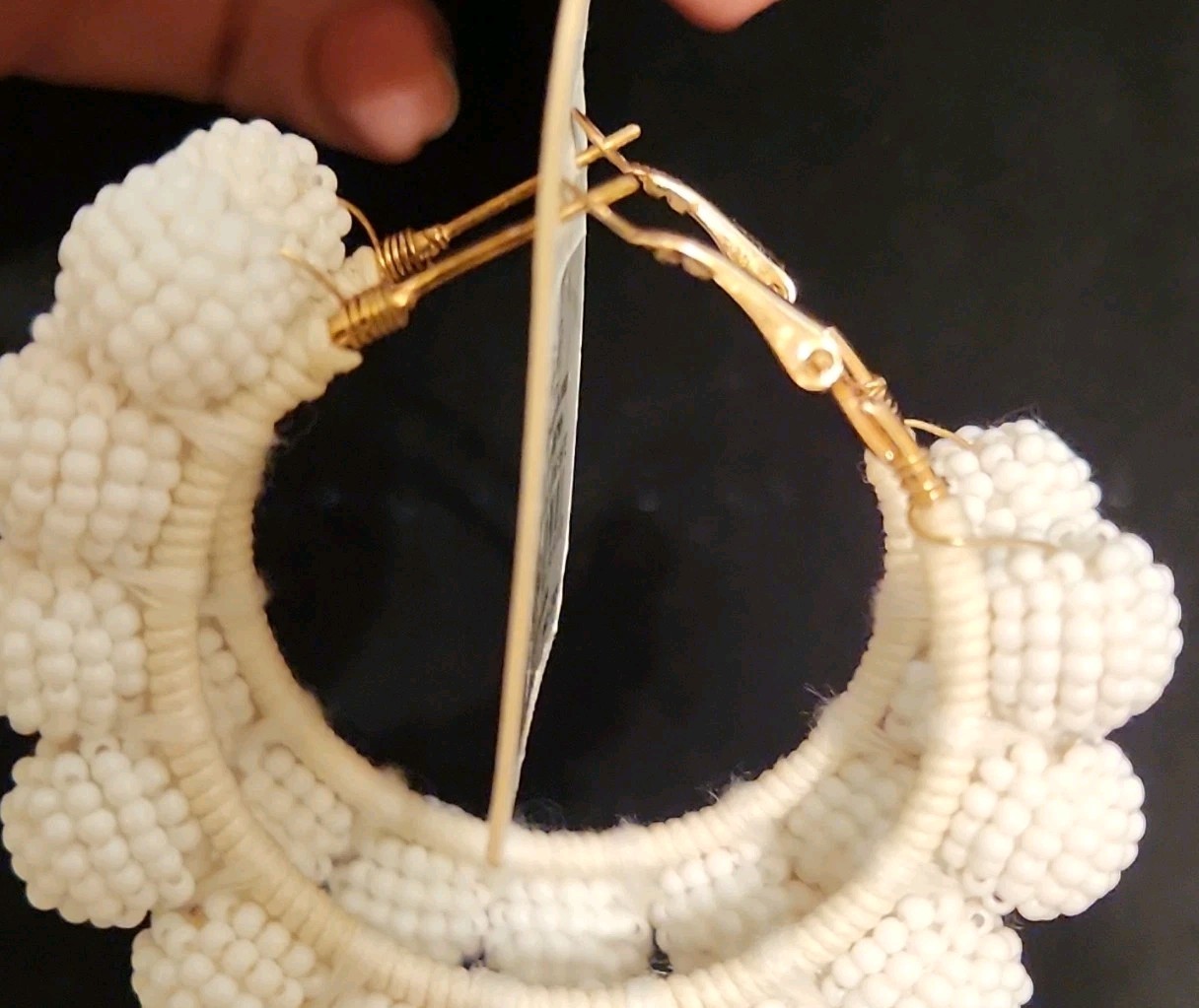 Mud Pie Hypoallergenic White Beaded Hoop Clip-On Earrings, Gold Tone 80290067WH