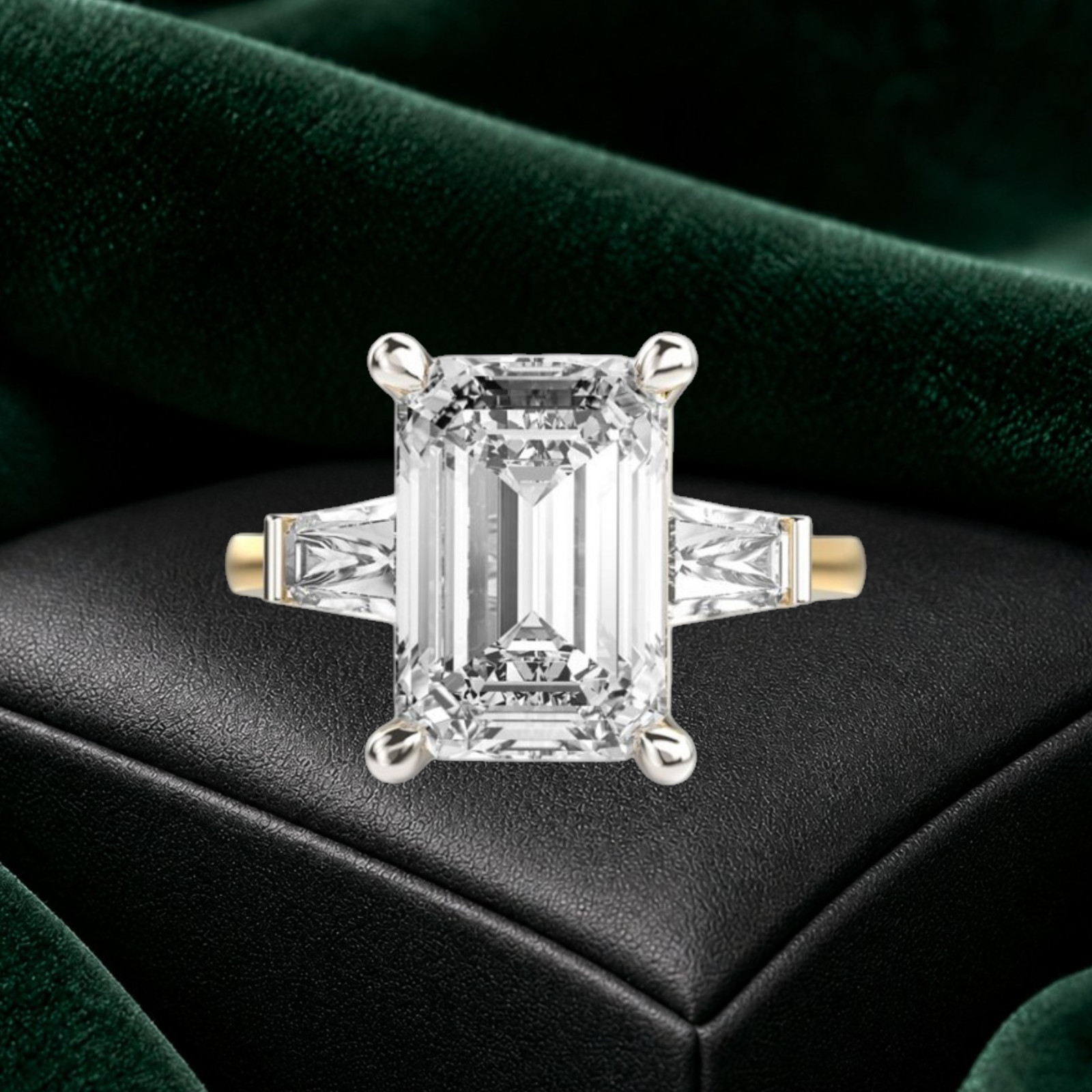 14k Multi-Tone Gold IGI Lab Created Diamond Engagement Ring 3.50 Ct Emerald Cut