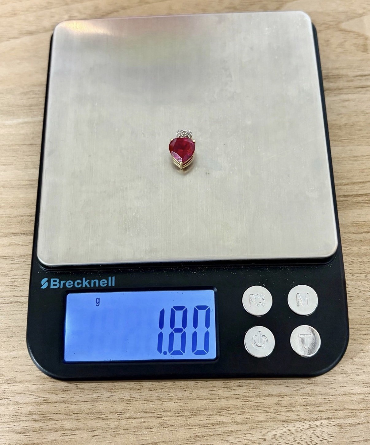 10K Multi Tone Yellow & White Gold Unknown Red Stone Heart Shaped Pendant