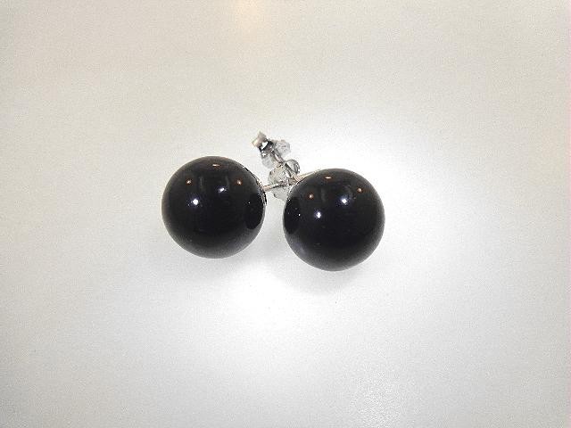 6MM-12MM PACIFIC ROUND BEAD BLACK CORAL 925 STERLING SILVER POST STUD EARRINGS