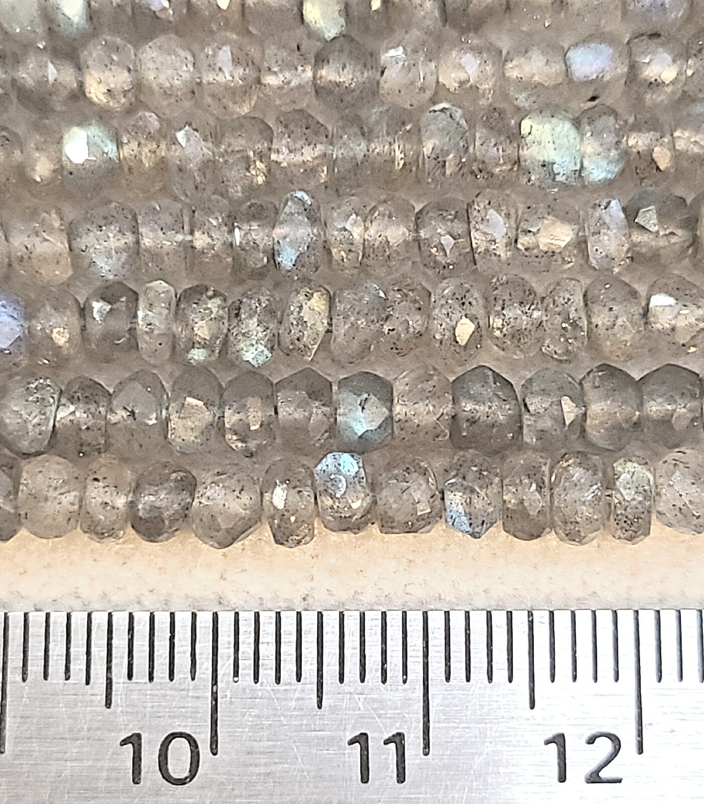 10 Strands Lt. Gray Labradorite Faceted Rondelle Beads 3.7mm-4.2mm 13.5″ Strands