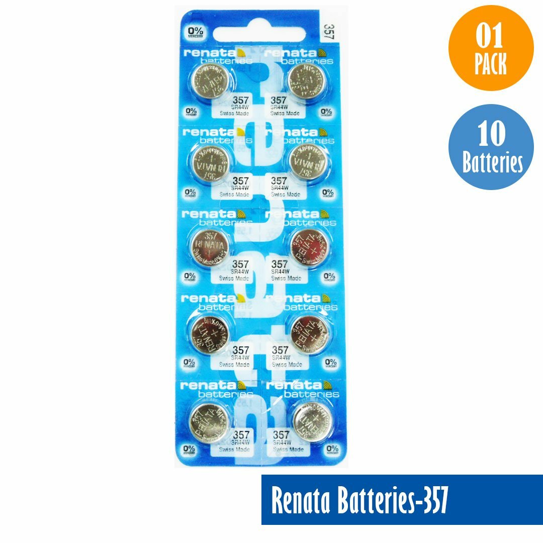 Renata 357 Watch Cell Batteries SR44W,SWISS MADE, 0% MERCURY (Pack 10)