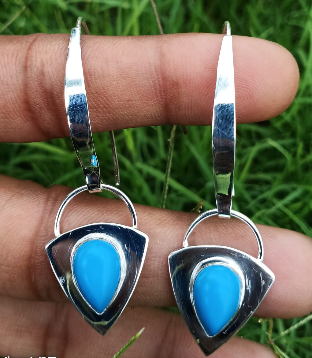 Sleeping Beauty Turquoise Gemstone Earring 925 Sterling Silver Handmade Jewelry