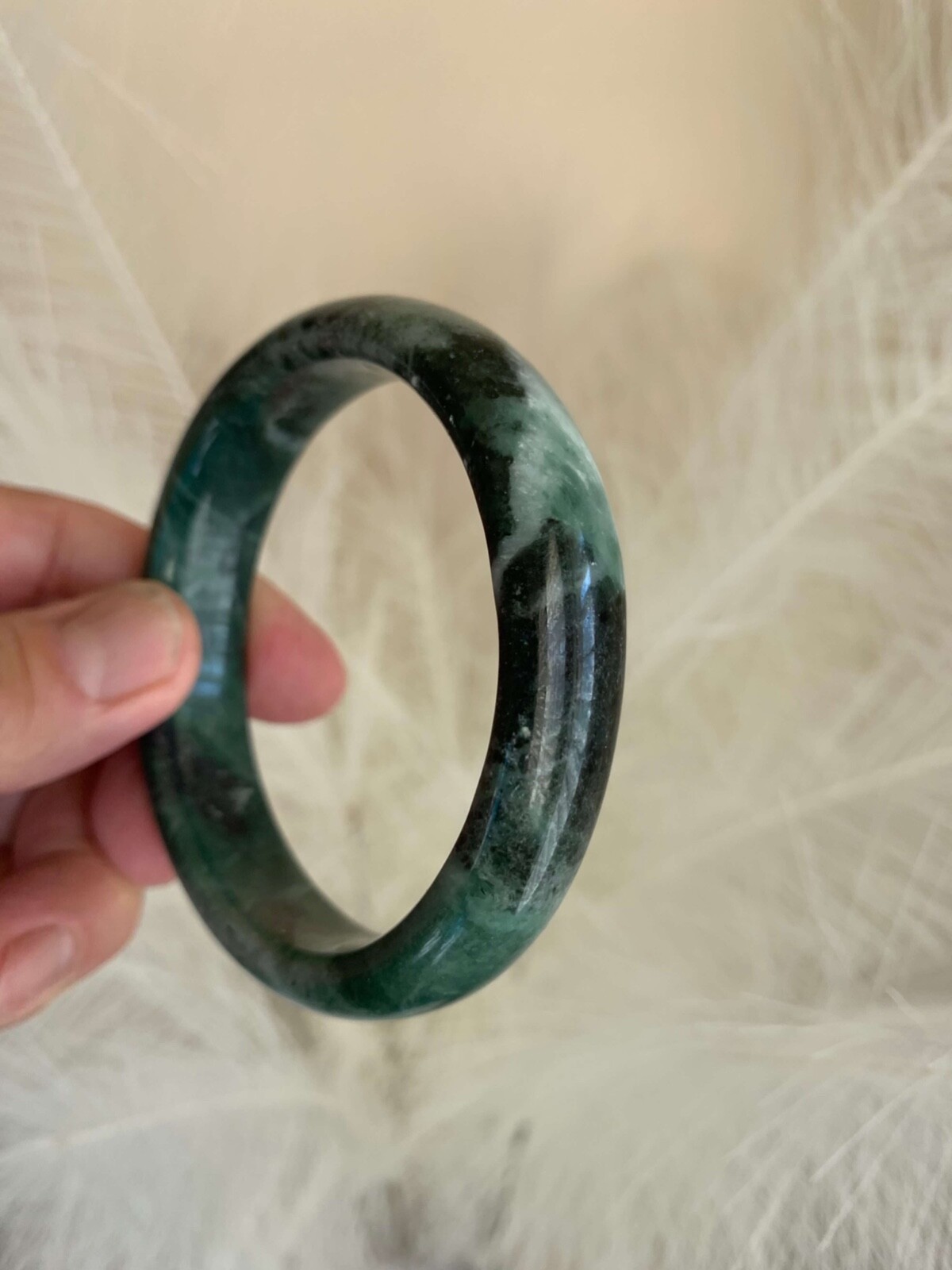 Gorgeous Dark Green Jade Bangle Bracelet Good Fortune Money Luck Protection 61mm
