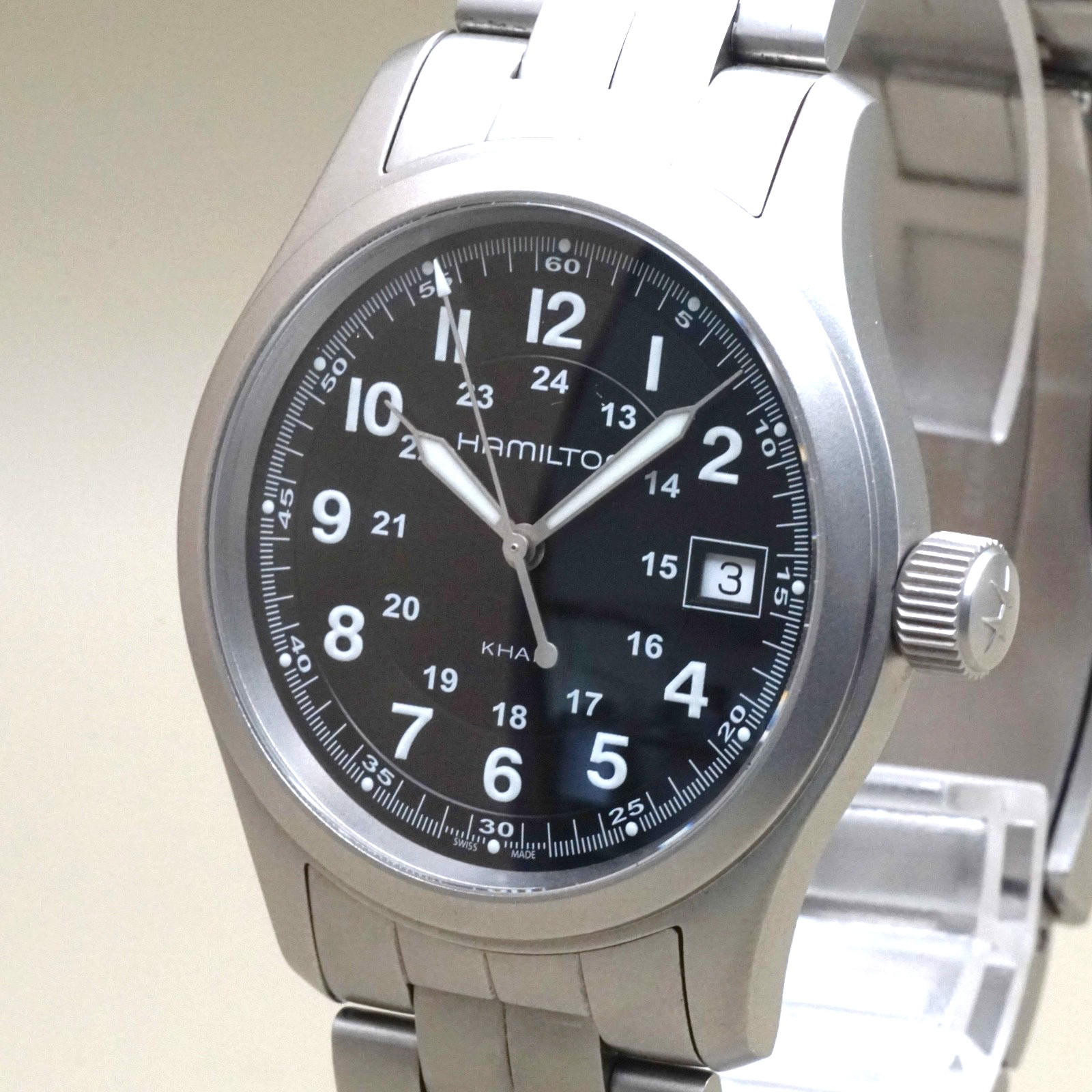 Hamilton Khaki Field H682011 Quart Men’s Watch 38mm Black Dial Date From JAPAN