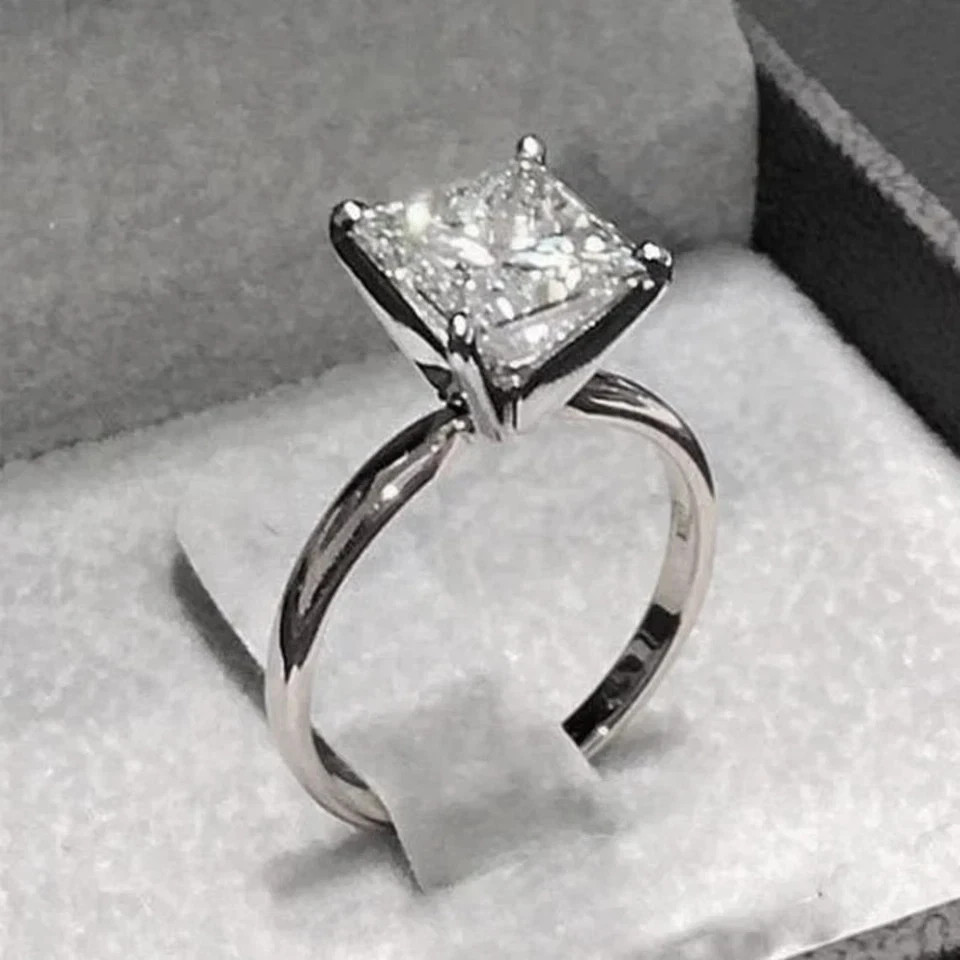 RARE 2.80 Ct Certified Princess Cut White Diamond Ring 925 Silver