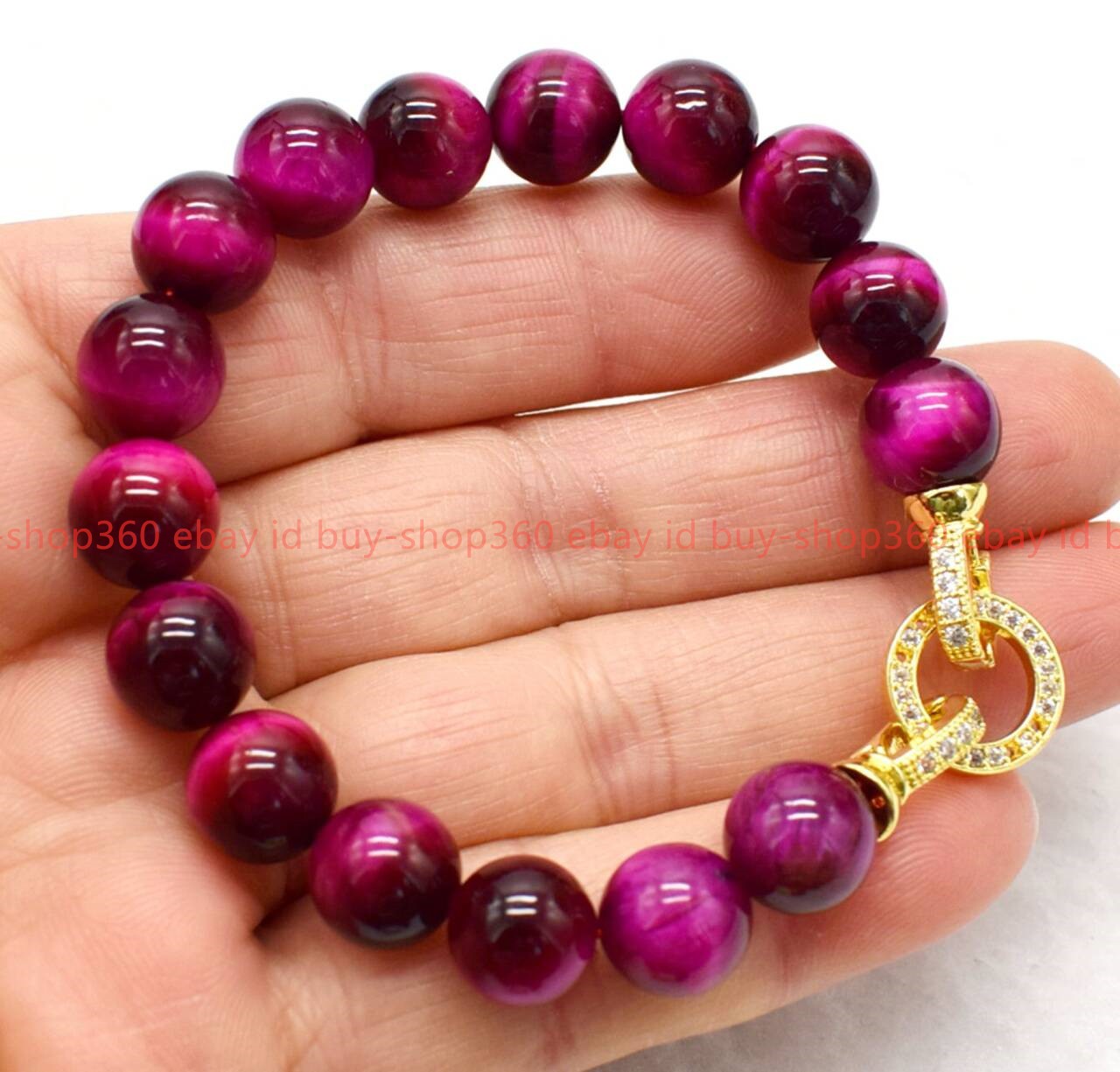 New Natural Beautiful 8/10/12mm Rose Red Tiger Eye Round Gemstone Bracelet 7-9in