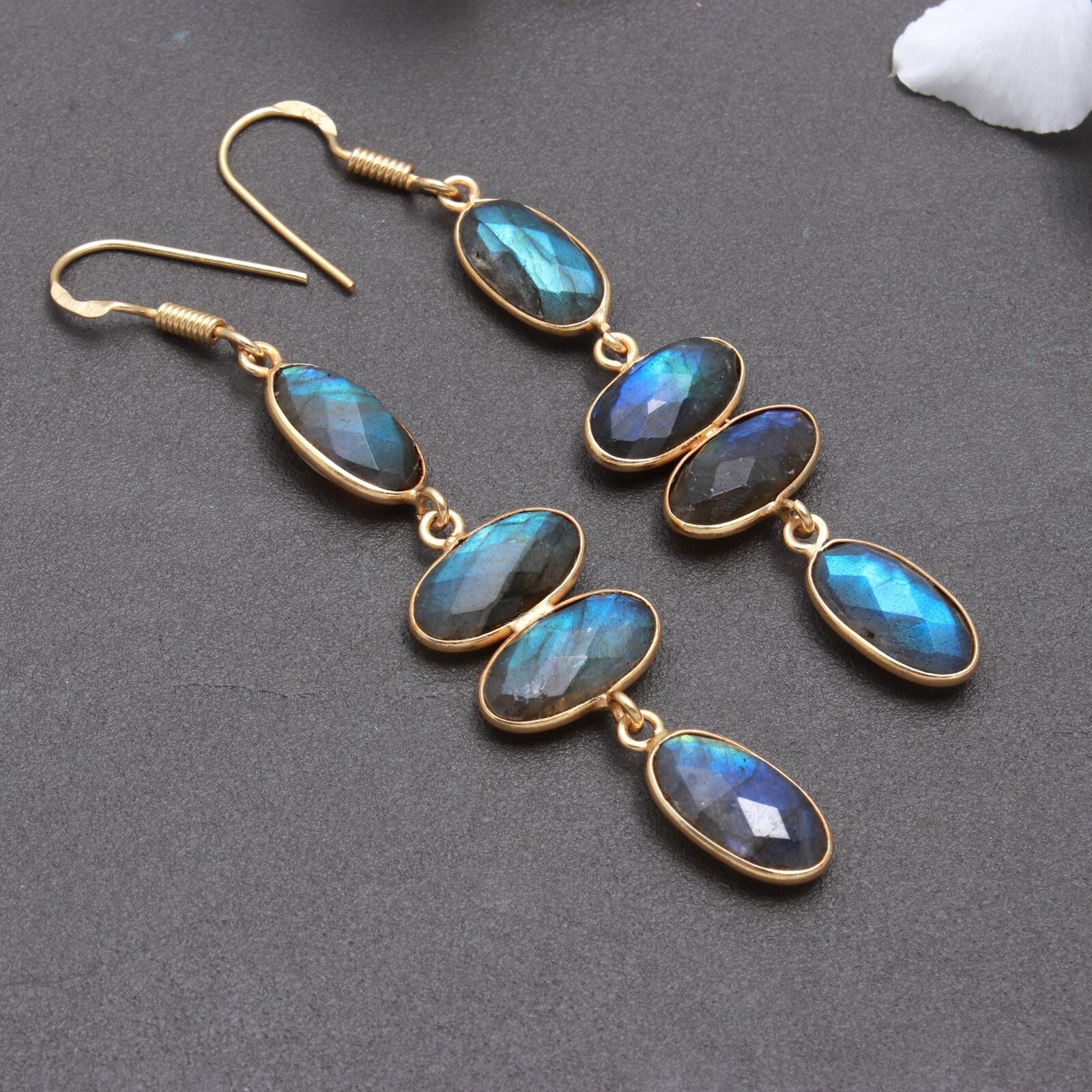 Labradorite Gemstone Dangle Earring 925 Sterling Silver Jewelry Gift For Her