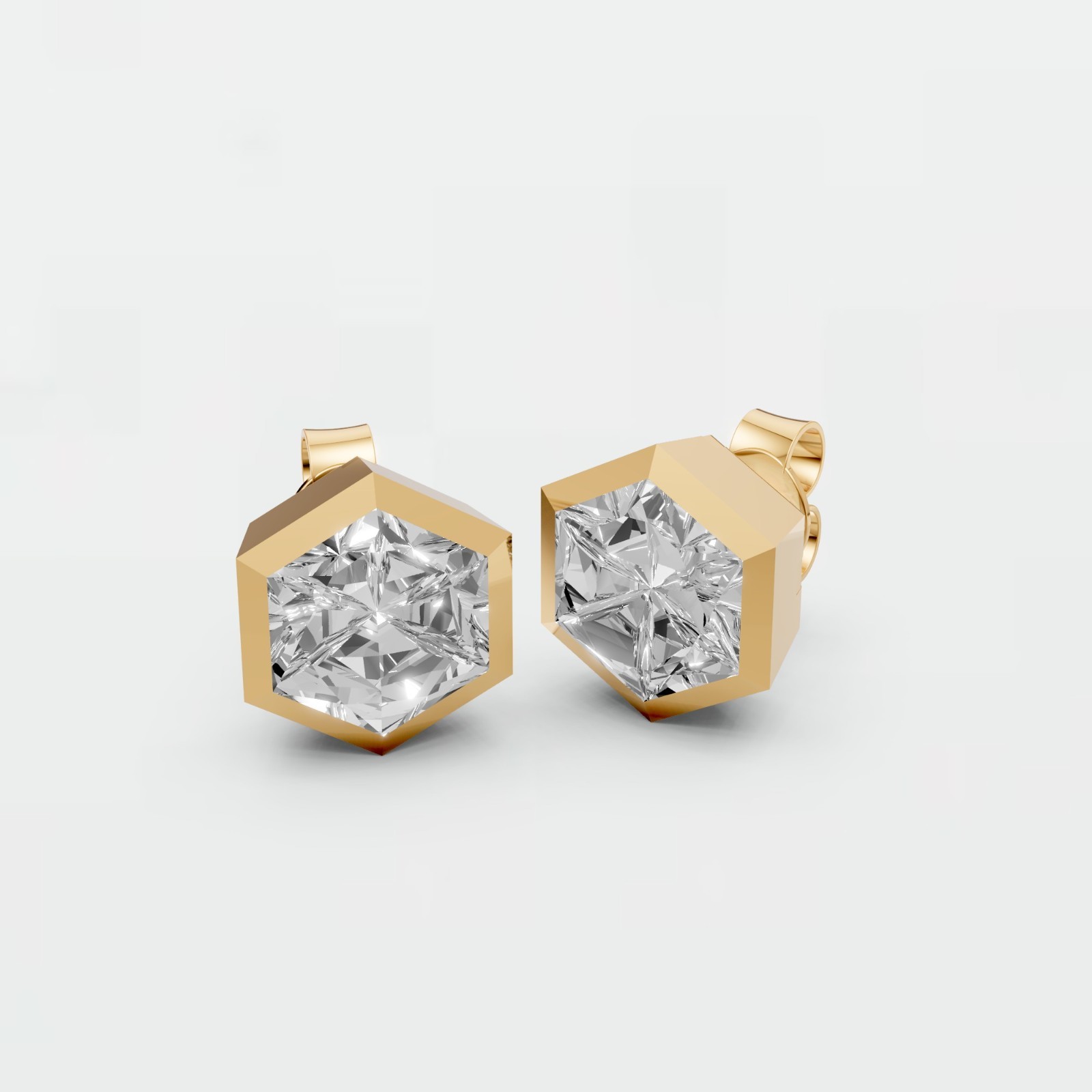 0.90 CTW Hexagon Lab Grown Diamond Stud Earrings Solid Gold Geometric Earrings