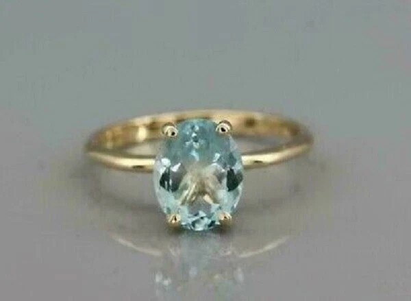 2Ct Oval Cut Simulated Aquamarine Solitaire Wedding Ring 14K Yellow Gold Plated