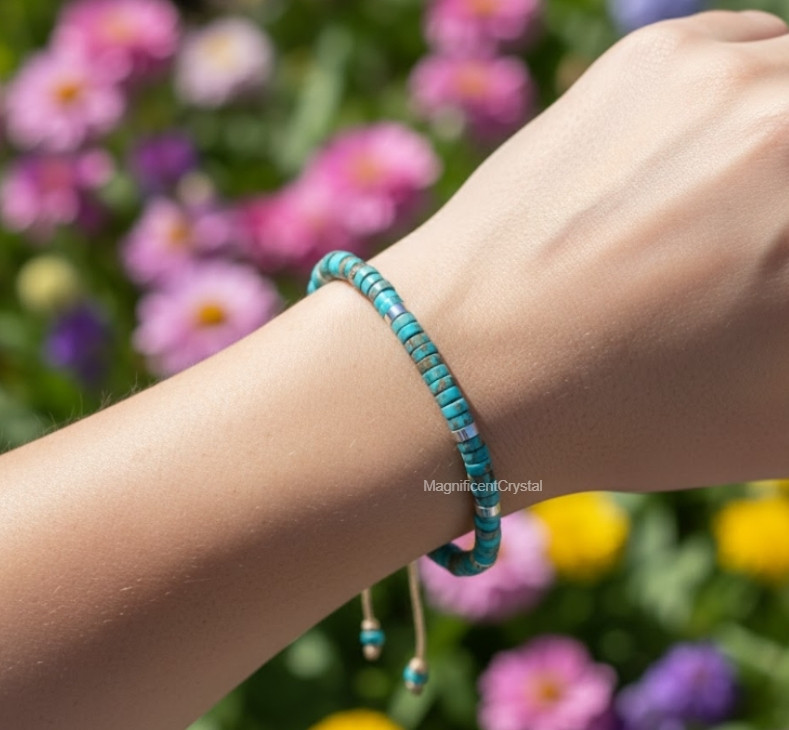 Dainty Natural Blue Turquoise Bracelet Women Men Crystal Healing Stone Jewelry