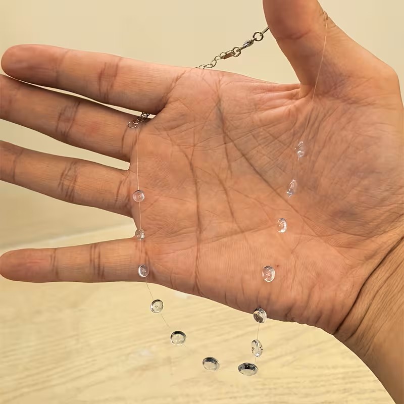 Invisible Floating Raindrop Bead Necklace Clear Illusion Minimalist Jewelry