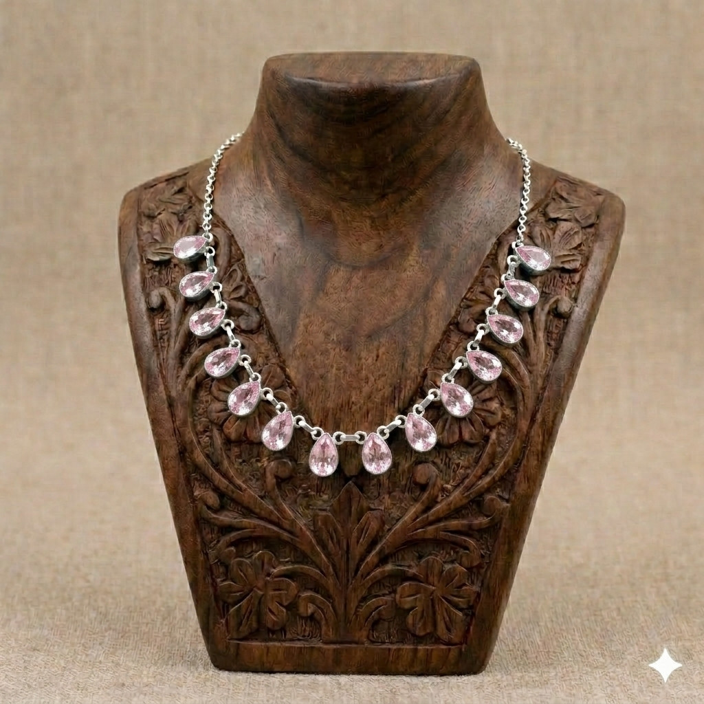 Pink Topaz Gemstone Handmade 925 Sterling Silver Jewelry Necklace Size-18