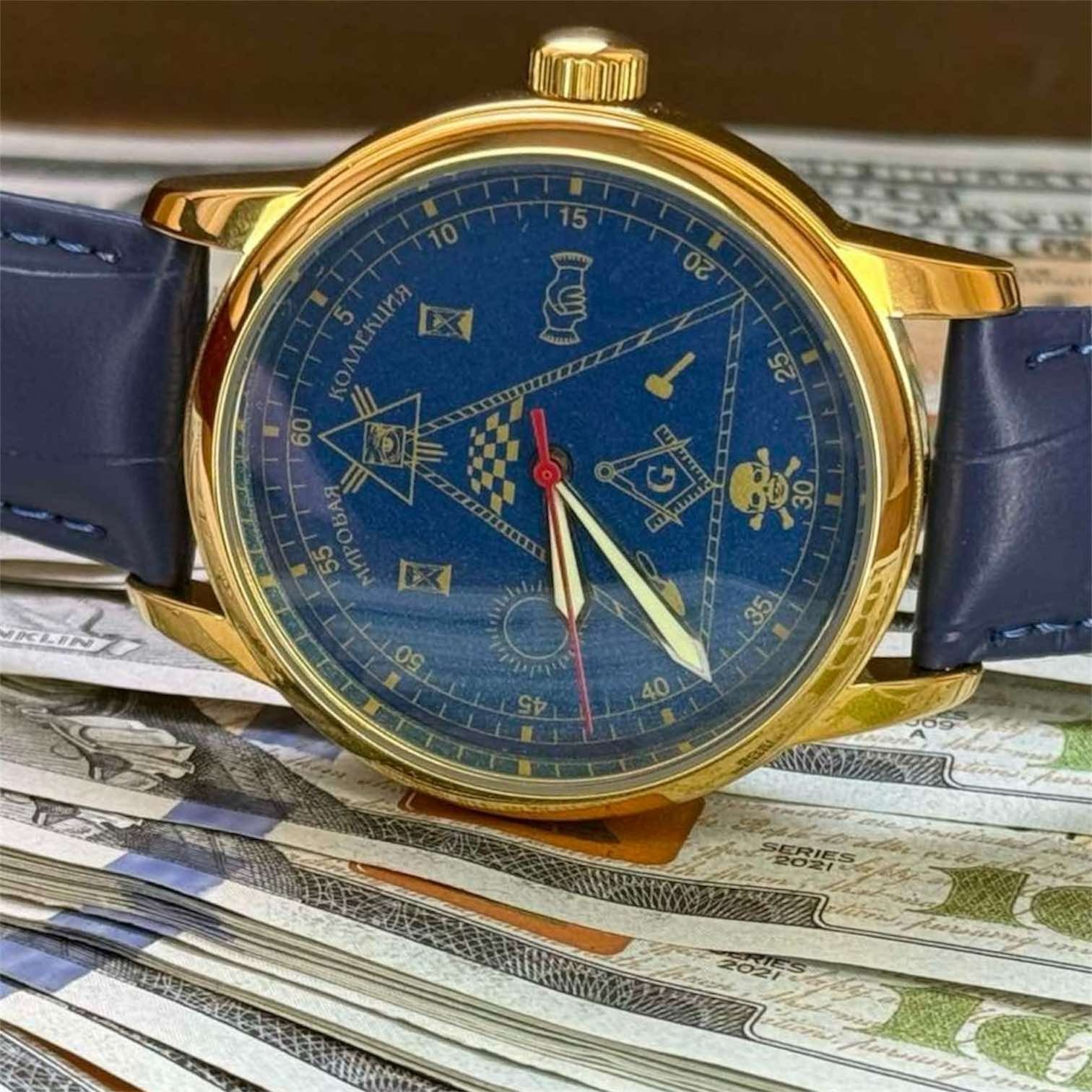 Mason Raketa 1990s Watch,Blue Soviet Mechanical Skull Men’s Wrist Pyramid USSR