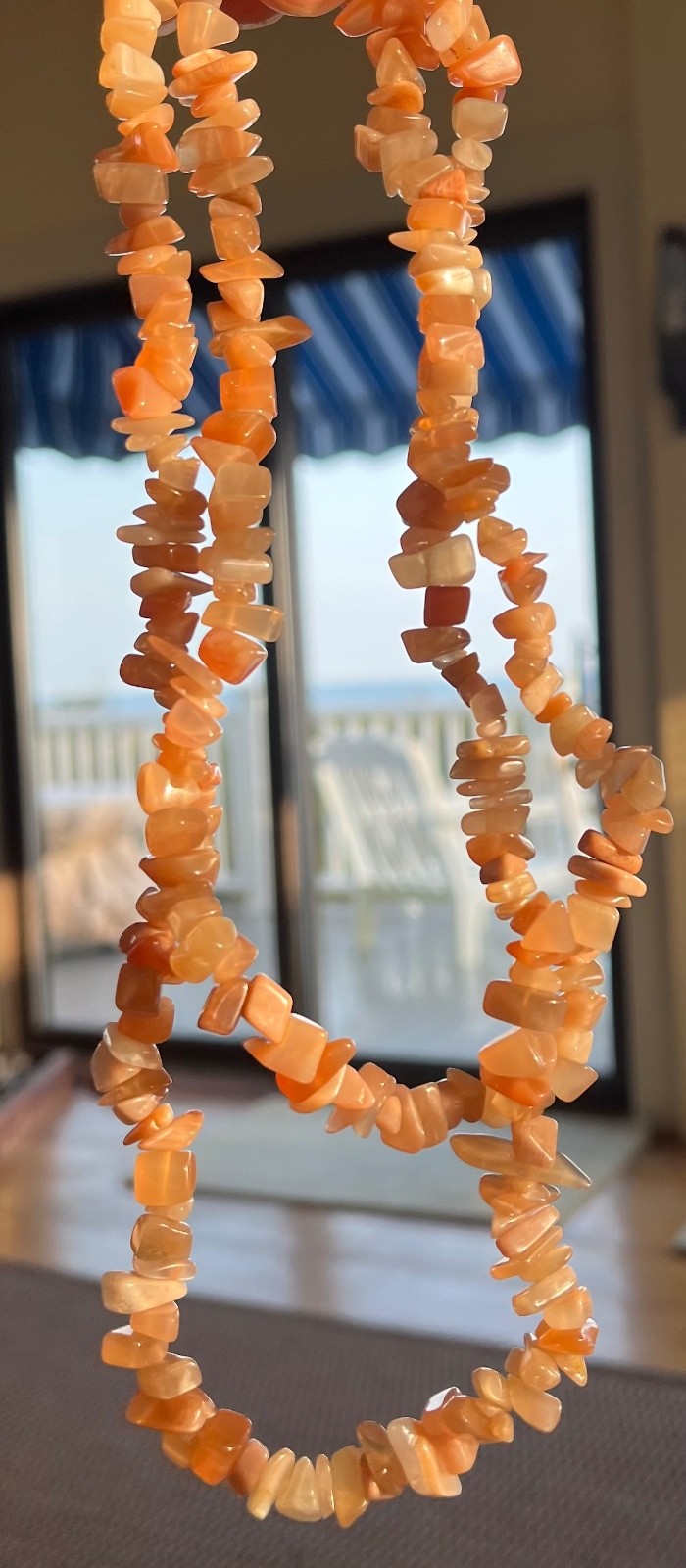 Heavy 36″ Peach Moonstone Nugget Bead Necklace. Great Color Variation. No Clasp