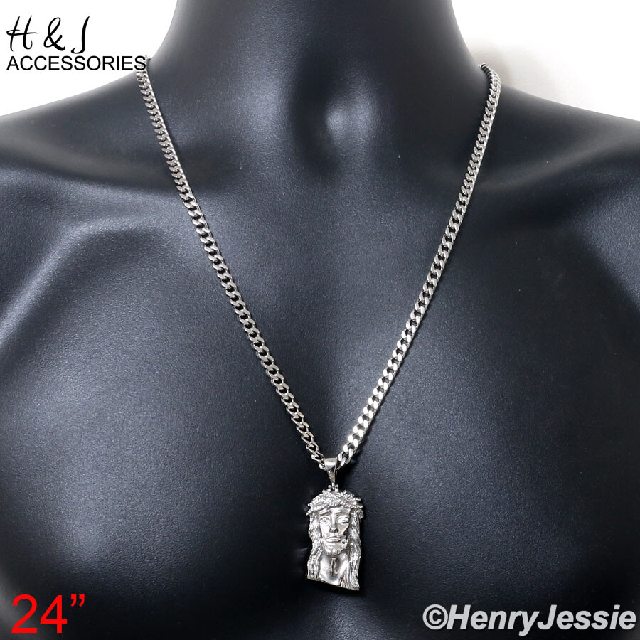 18″-40″MEN Stainless Steel 5mm Silver Cuban Curb Chain ICY CZ Jesus Pendant*P133