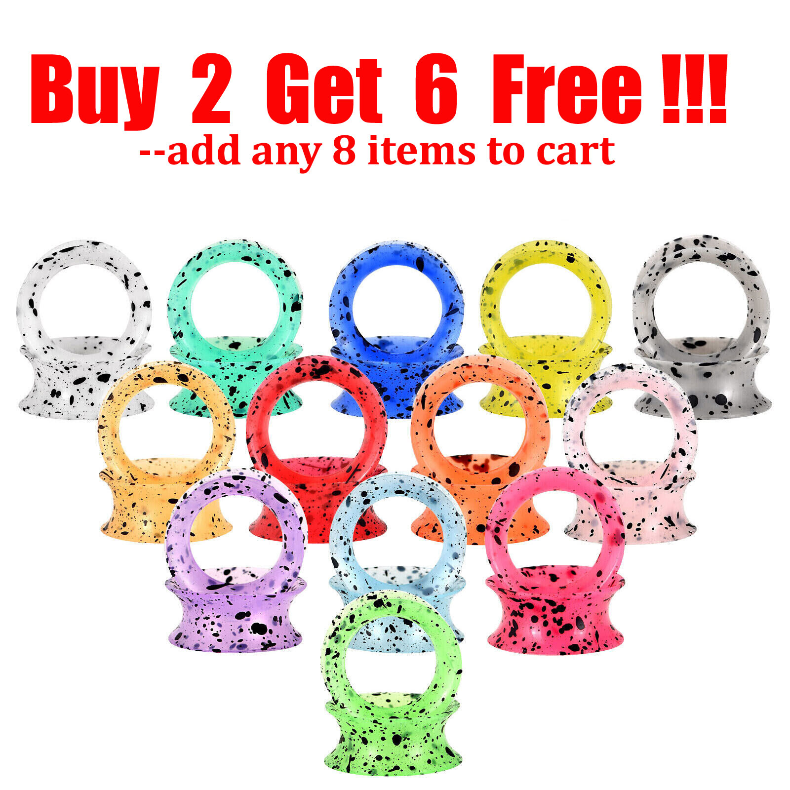 Pair Thin Silicone with Black Spots Ear Gauges Plugs Tunnels Expander 2g-3/4″