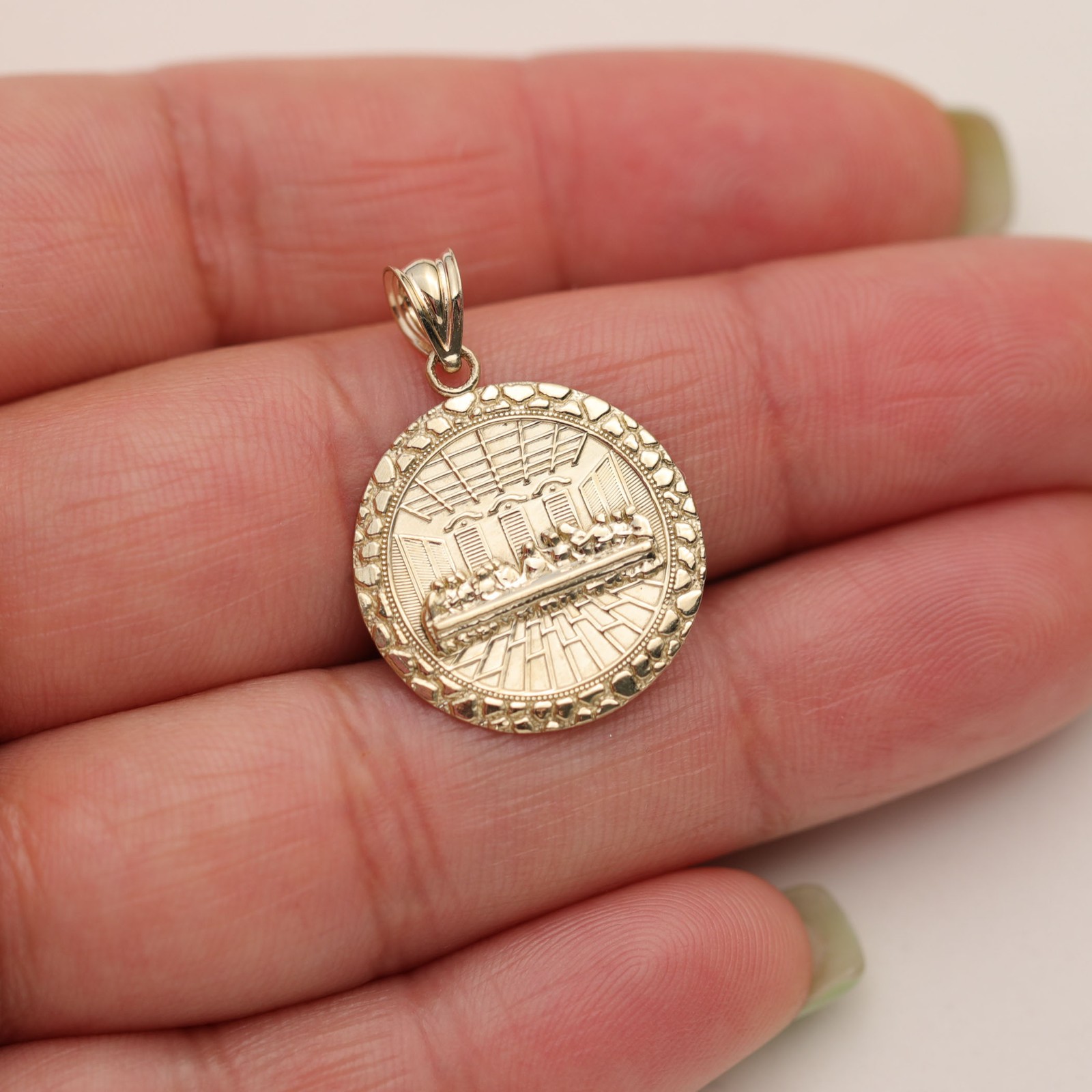 Solid 10K Gold 1 1/4″ Nugget Last Supper Pendant Yellow Gold