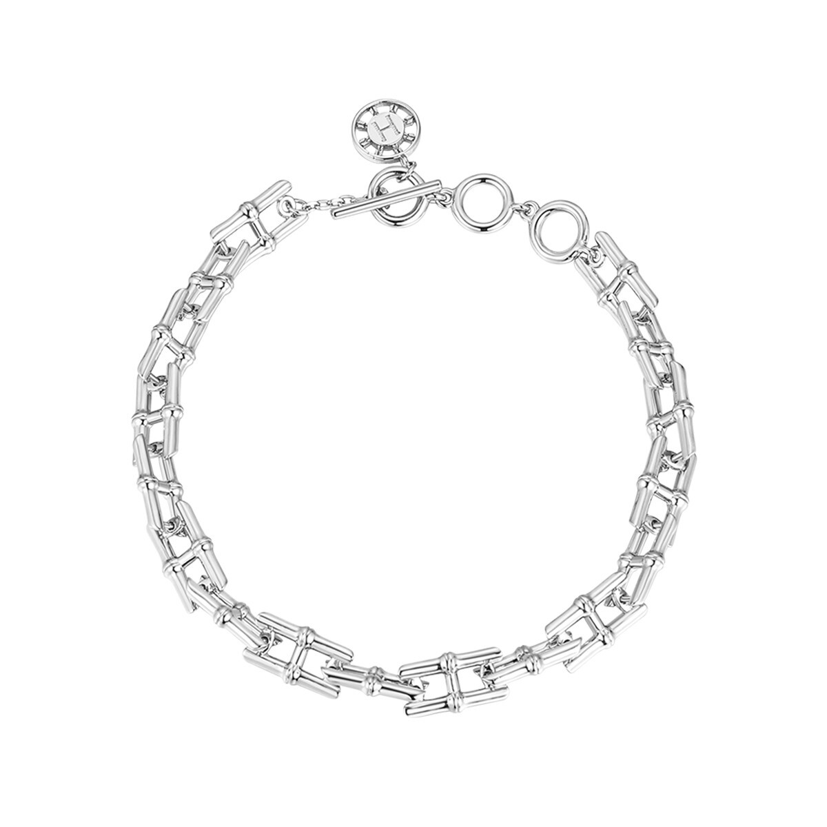 7mm Bamboo Shape Chain Bracelet 18k White Gold Plated; 7.5 inches