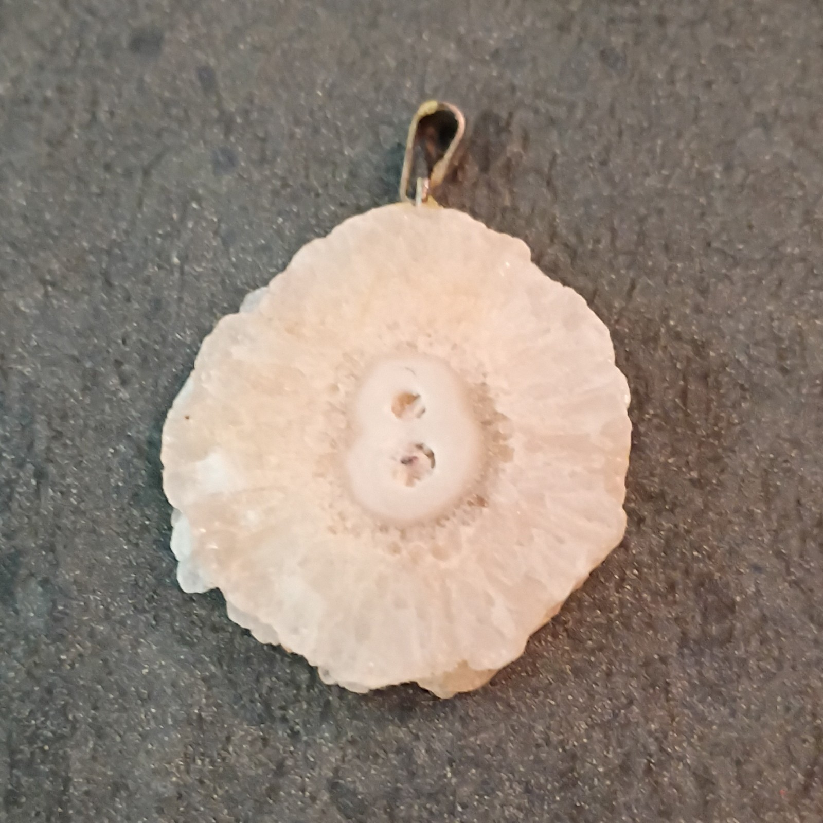White Solar QuartRound Stone Slice Charm Pendant Silver Tone Metal Bail