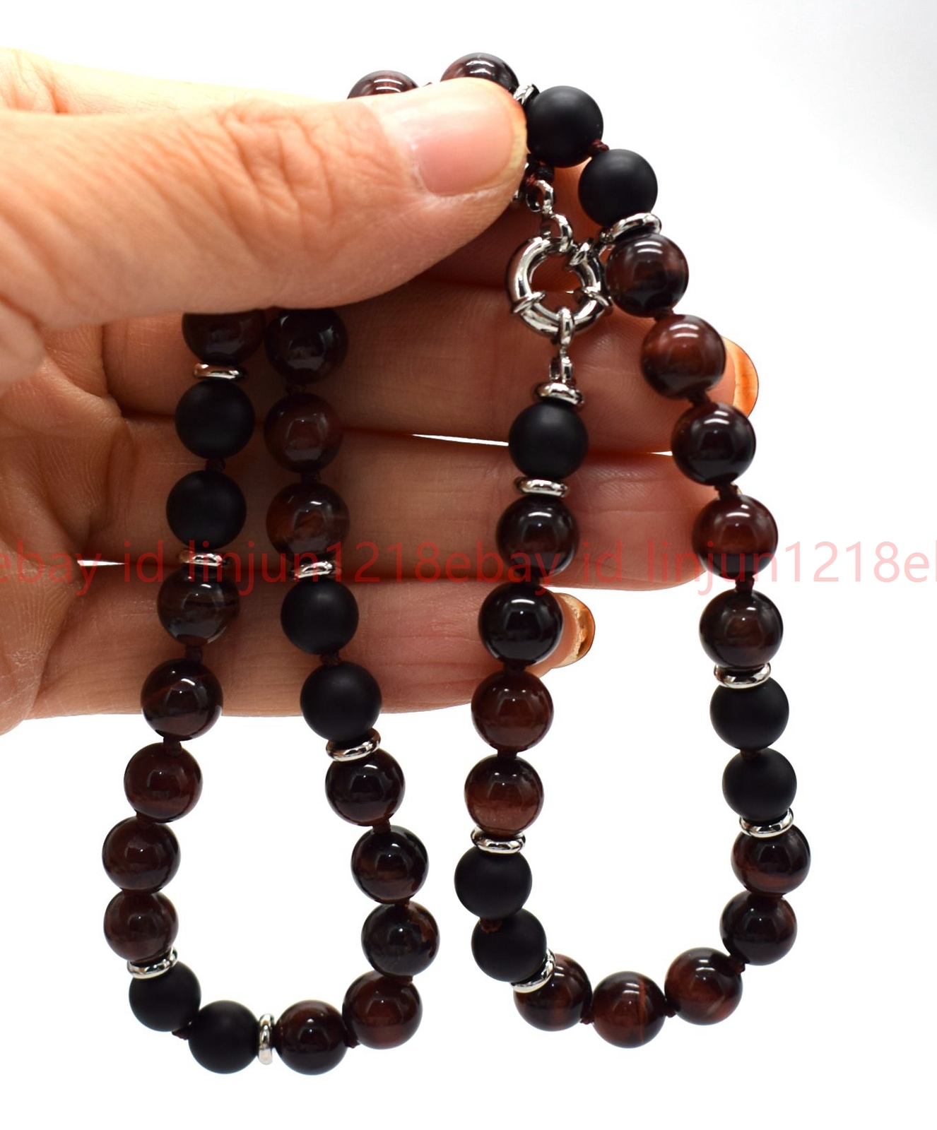 Natural 6mm Red Tiger’s Eye Black Matte Agate Gems Round Beads Necklace 16-36in