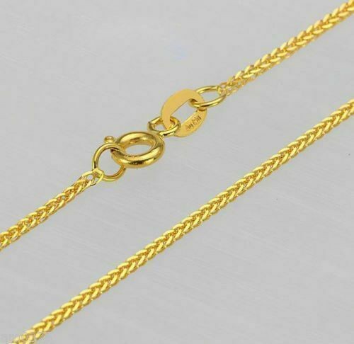 Real 18K Yellow Solid Gold Necklace Women Wheat Link 1.2mm Lucky Chain 18″L