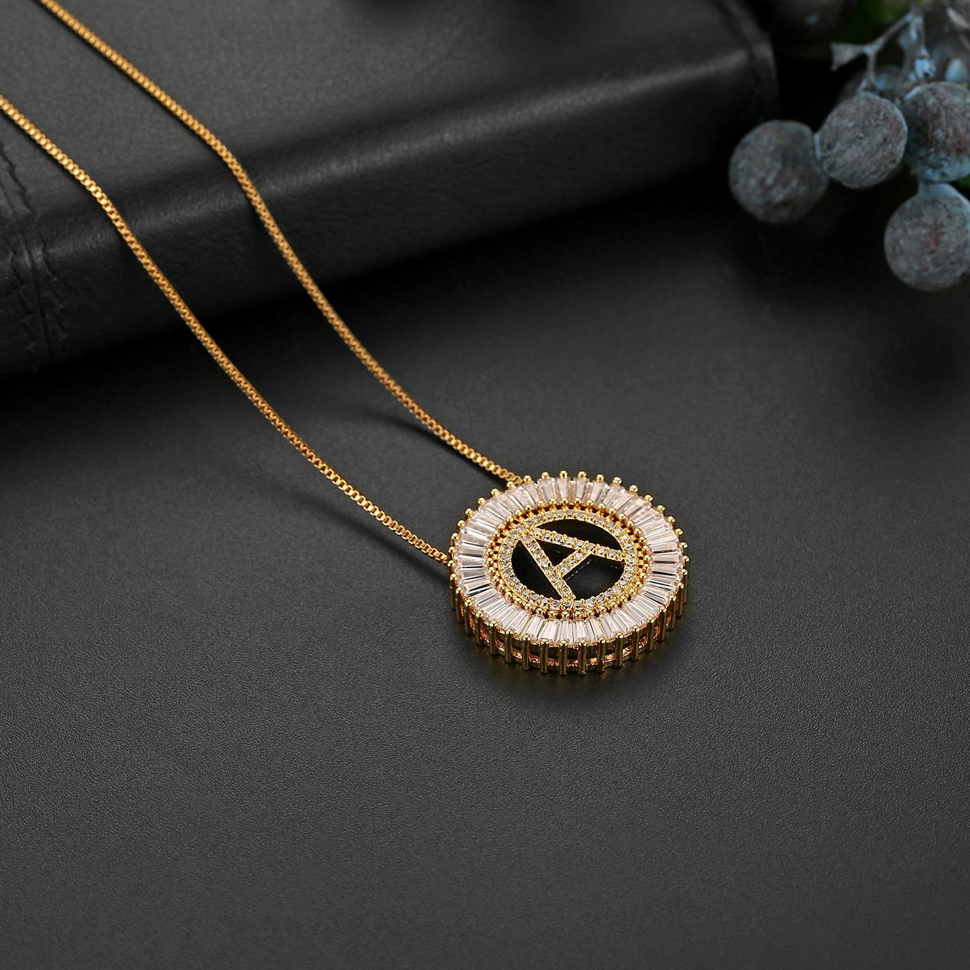 Initial Letters A to Z Stainless Steel Crystal CZ Pendant Necklace Women Jewelry
