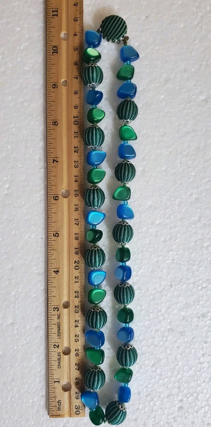 Silk Woven passementerie thread Bead Necklace 22” MCM 1950’s Japan