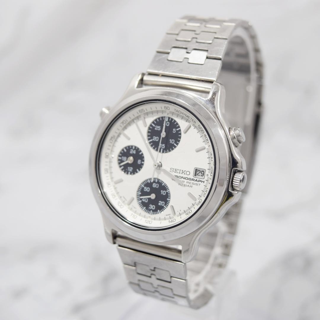 SEIKO Chronograph 7T27-6A70 Panda Dial Watch 18.5cm New Battery Boxed Rare Japan