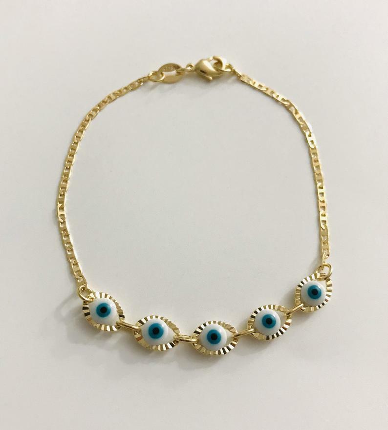18k gold filled Evil Eye luck,protection bracelet 7.5” Adult / Pulsera ojo -B101