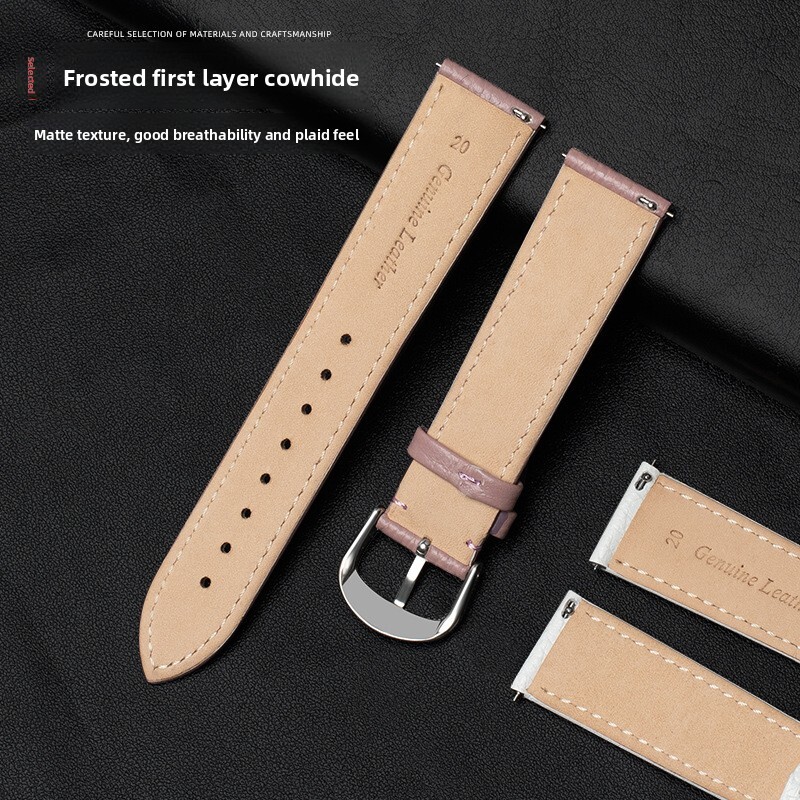 Double Sided Cowhide Genuine Leather Watch Strap Quick Release Wristband 12-22mm
