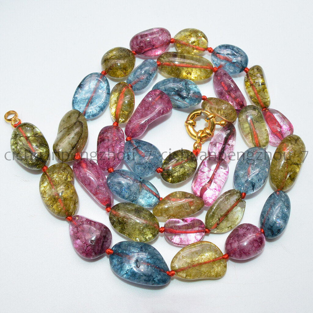 Long 36” 12-15mm Multicolor Tourmaline Irregular Gemstone Beads Necklace