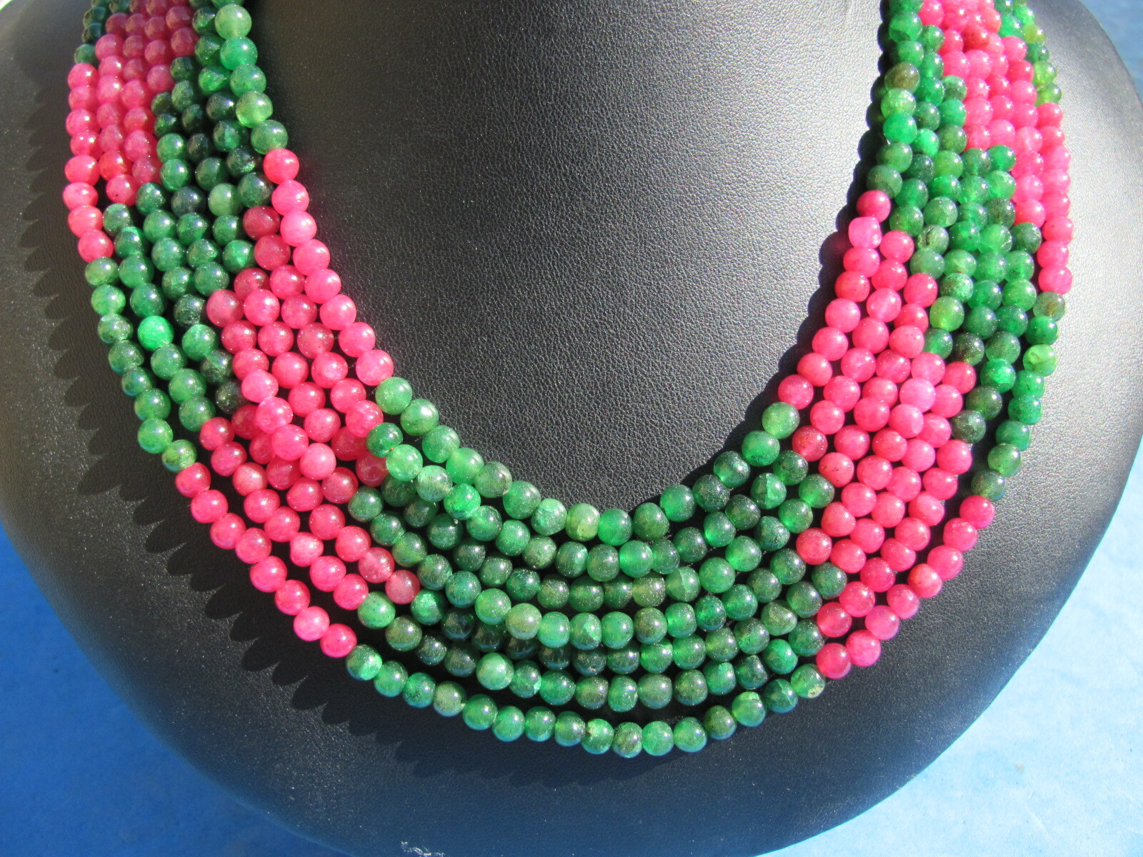 FANTASTIC RUBY /Emerald 7 line necklace 18 inches to 36 inches adjustable