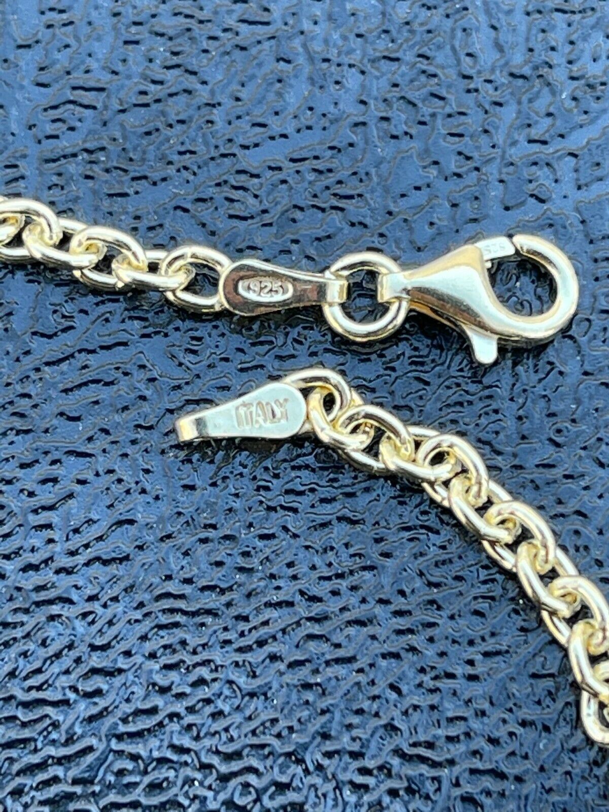 Real Solid 925 Sterling Silver 14k Gold Plated Anchor Cable Chain Rolo Necklace