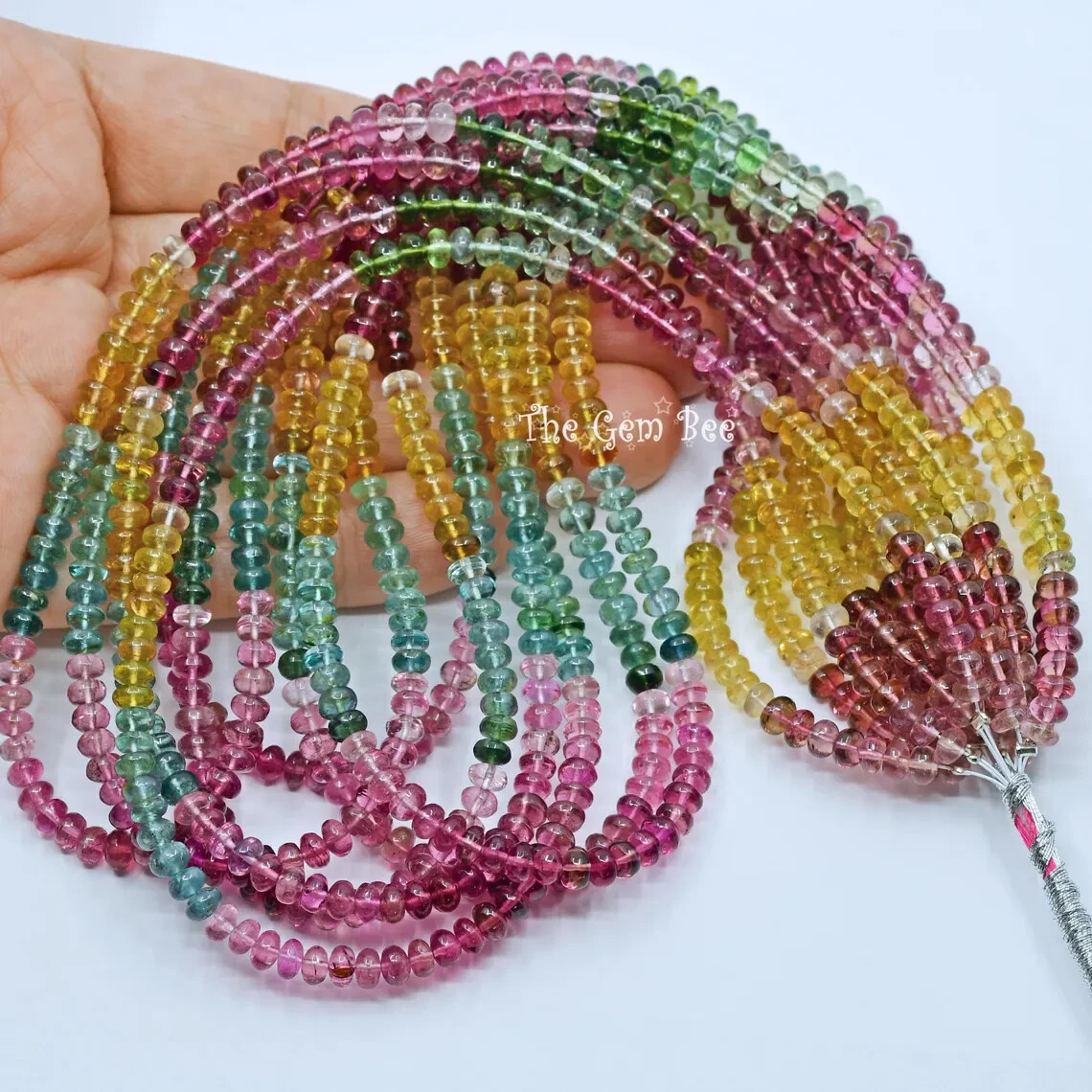 4.2mm Pink Blue Green Yellow Candy Tourmaline Smooth Rondelle Bead 16″ strand