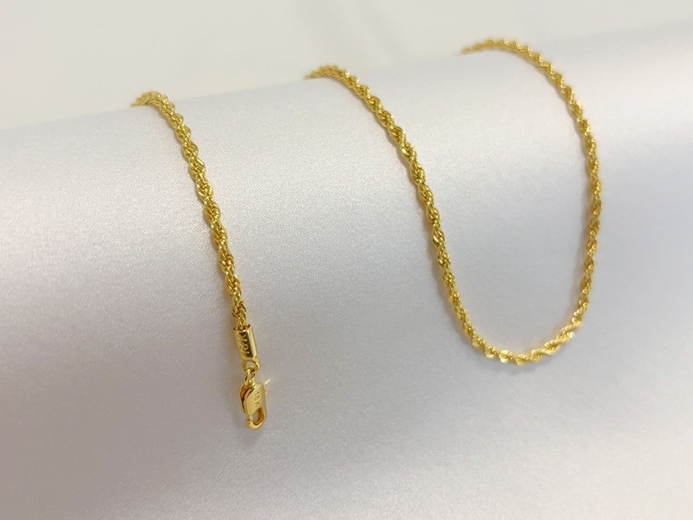18K Yellow Gold Solid 2.5mm-4mm Rope Diamond Cut Chain Italian Necklace 18″- 24″