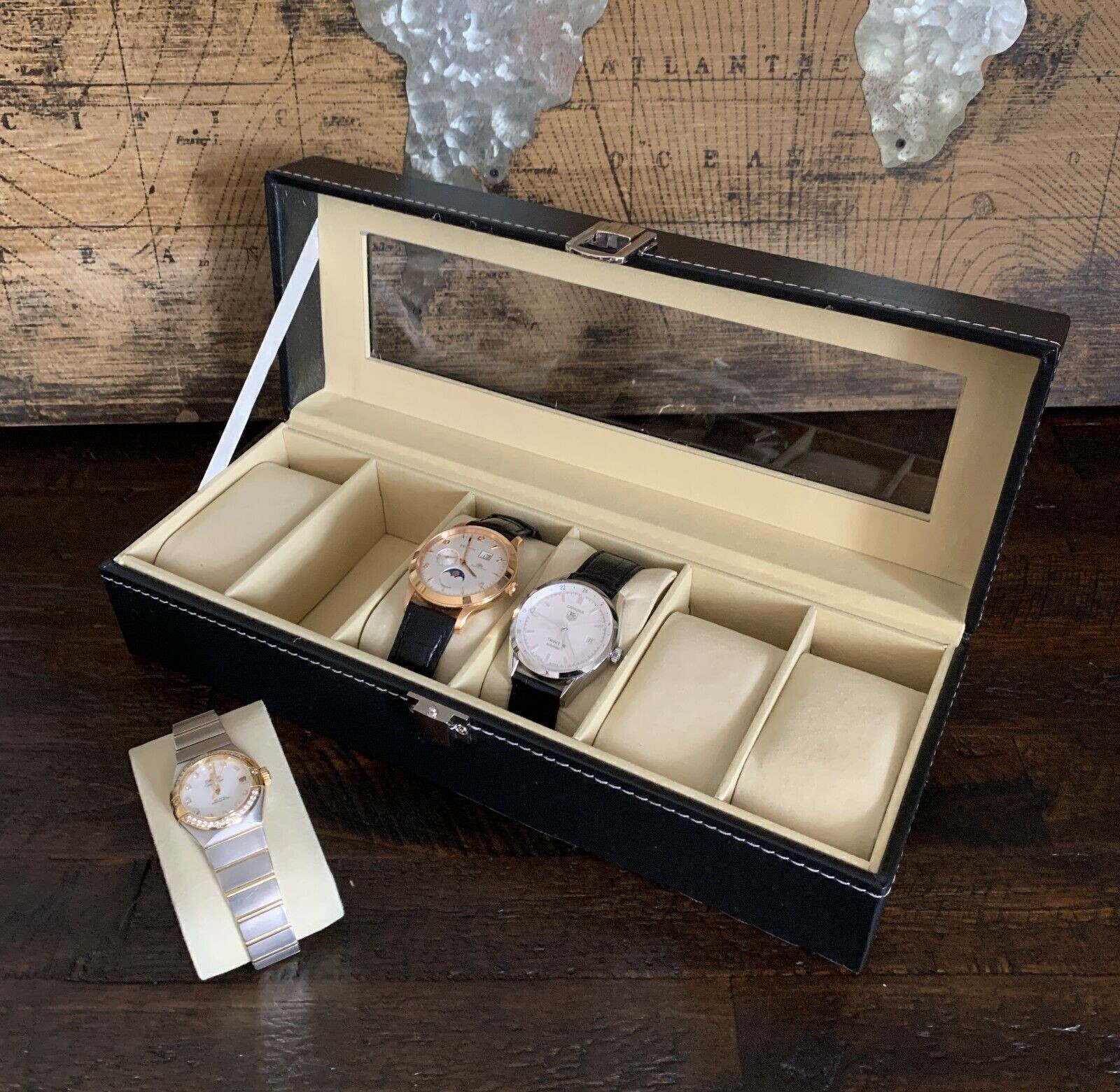 Watch Box Case Organizer 6 Slots Watches Holder Jewelry Storage Display Gift US