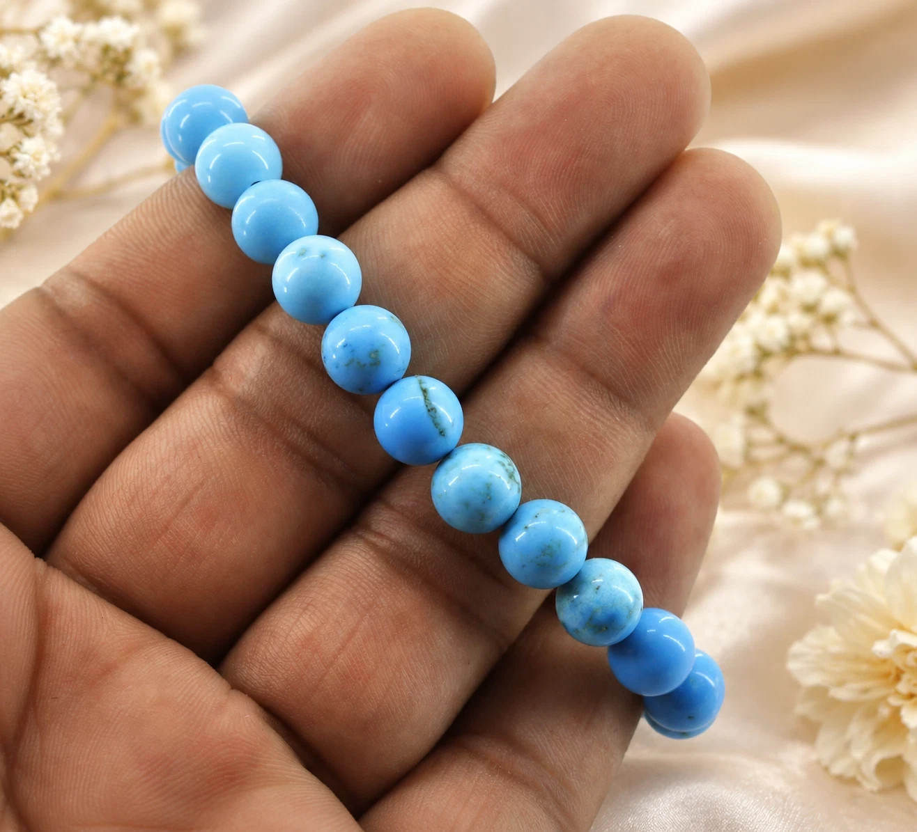Genuine Turquoise Crystal Bracelet 17g Blue Stone Jewelry December Birthstone