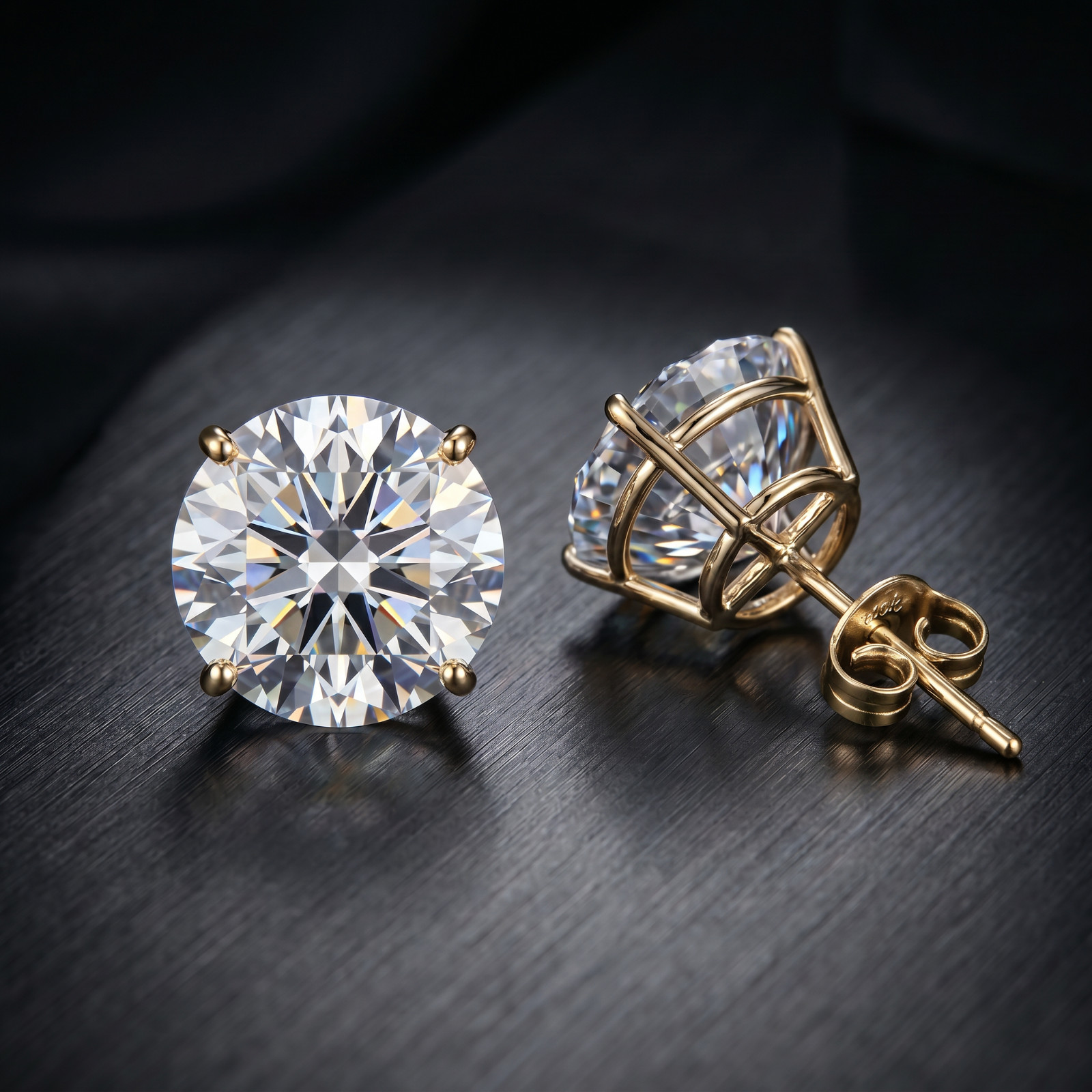 14K Solid Yellow Gold Round Solitaire Cubic Zirconia Push Back Ear Stud Earrings