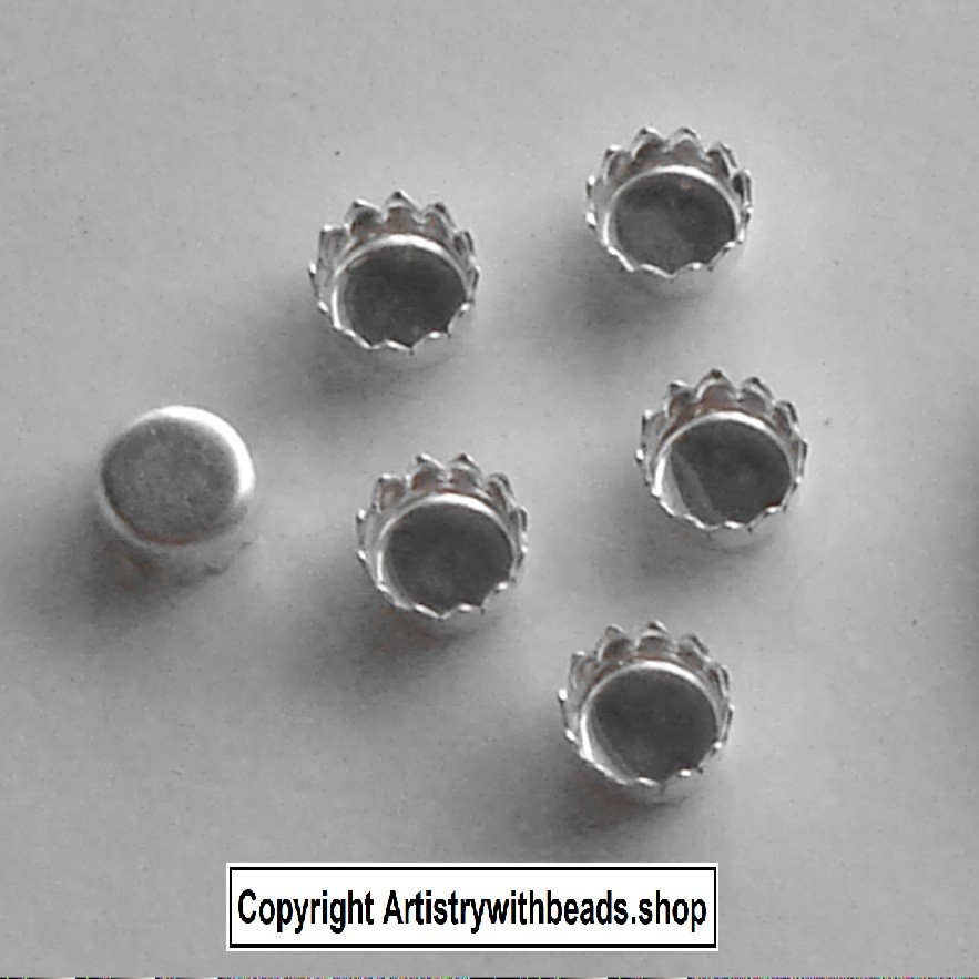 6 Bezels sterling silver 3mm round machine made serrated edge bezel cup BC003S