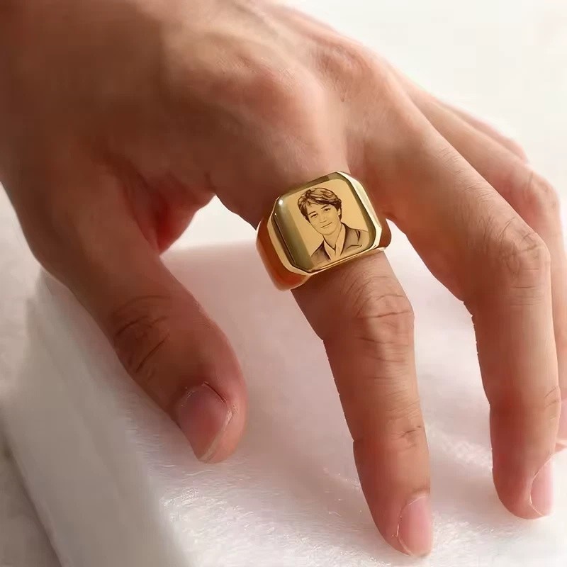 Personalized Photo Stainless Steel Ring Jewelry Custom Engraved Couple Gift