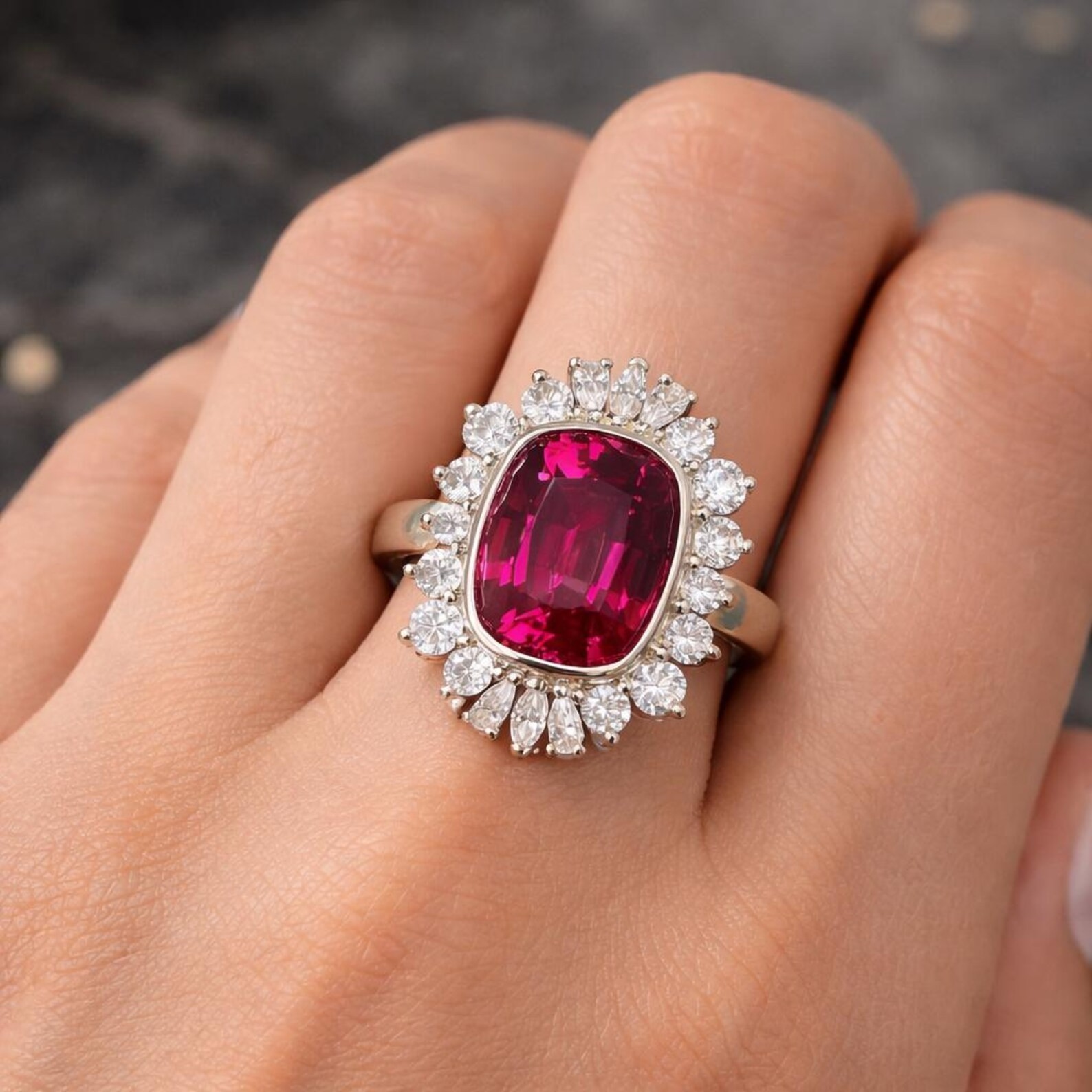 4.72 Ct Cushion Cut Natural Ruby Diamond Engagement Ring 14K Solid White Gold 5