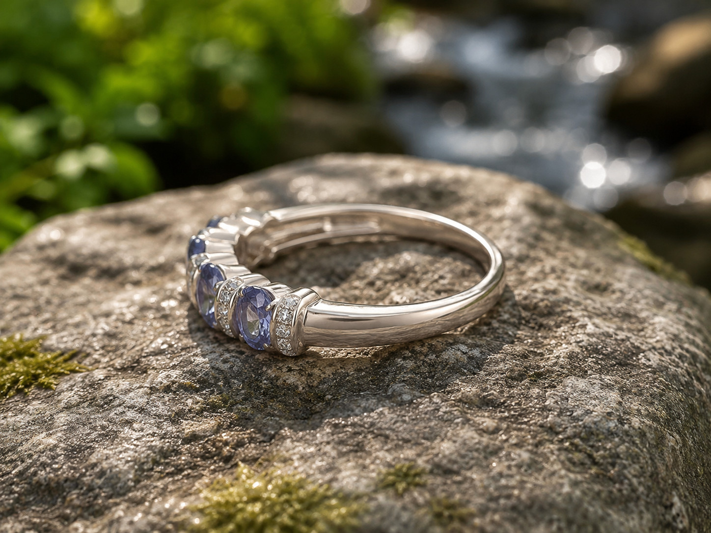 2Ct Oval Cut Lab Created Blue Tanzanite Wedding Band Ring 14K Yellow Gold Plated